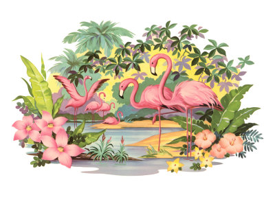 Flamingos in the Tropics Giclee Print Flamingos in the Tropics Giclee Print