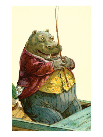 Hippo in Three-Piece Suit Fishing Giclee Print Hippo in Three-Piece Suit Fishing Giclee Print