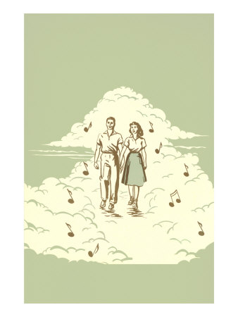 Couple Strolling on Cloud Giclee Print Couple Strolling on Cloud Giclee Print