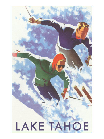 Skiers, Lake Tahoe Giclee Print Skiers, Lake Tahoe Giclee Print