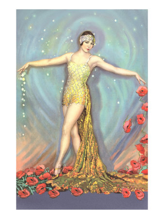 Art Deco Dancer with Poppies Giclee Print Art Deco Dancer with Poppies Giclee Print