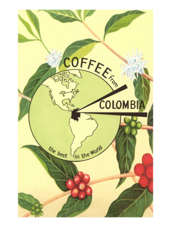 Coffee from Colombia, Map, Berries Giclee Print Coffee from Colombia, Map, Berries Giclee Print