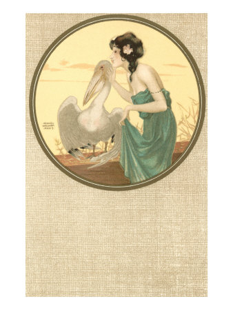 Girl with Pelican, Art Nouveau Giclee Print Girl with Pelican, Art Nouveau Giclee Print