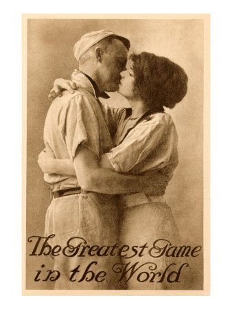 Baseball Couple Kissing Giclee Print Baseball Couple Kissing Giclee Print