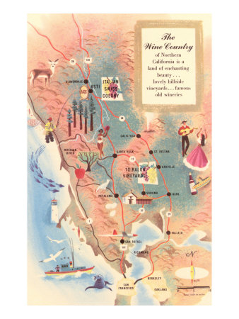 Map of California Wine Country Giclee Print Map of California Wine Country Giclee Print