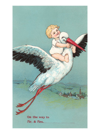 Baby Riding Stork, Announcement Giclee Print Baby Riding Stork, Announcement Giclee Print