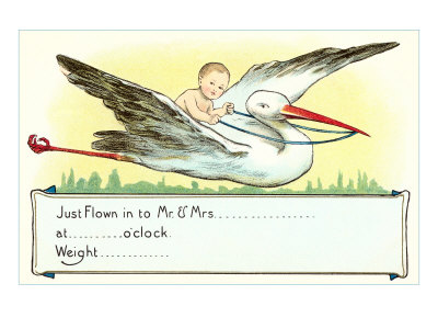Baby Riding Stork, Announcement Giclee Print Baby Riding Stork, Announcement Giclee Print
