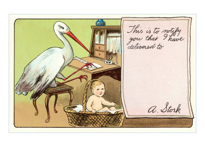 Stork Writing Announcement Giclee Print Stork Writing Announcement Giclee Print