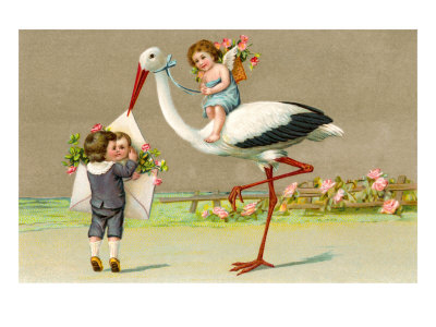 Children with Stork Giclee Print Children with Stork Giclee Print