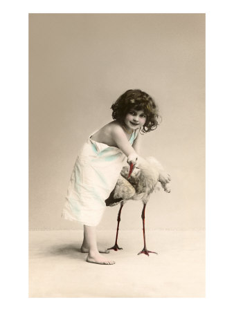 Photo of Child with Stork Giclee Print Photo of Child with Stork Giclee Print