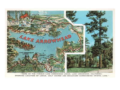 Map of Lake Arrowhead, California Giclee Print Map of Lake Arrowhead, California Giclee Print