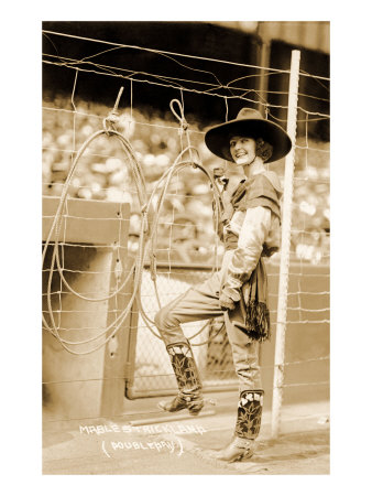 Cowgirl with Ropes on Fence Giclee Print Cowgirl with Ropes on Fence Giclee Print