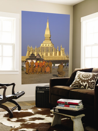 Great Stupa, Monks, Vientiane, Laos Wall Mural Great Stupa, Monks, Vientiane, Laos Wall Mural