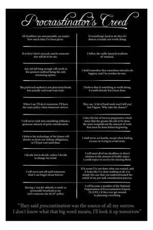 Procrastinator's Creed Poster Procrastinator's Creed Poster