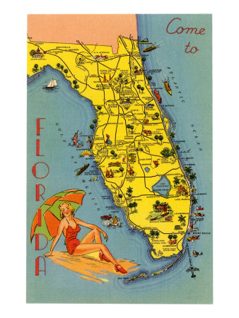 Map of Florida Stretched Canvas Print Map of Florida Stretched Canvas Print