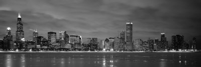Chicago - B&W Reflection Stretched Canvas Print