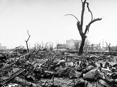 Hiroshima in Ruins Following the Atomic Bomb, Dropped at End of WWII Stretched Canvas Print
