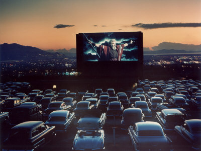 Actor Charlton Heston as Moses in "The Ten Commandments," Shown at Drive-in Theater Stretched Canvas Print
