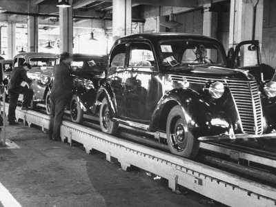 New Fiat Cars Sitting on the Assembly Line at the Fiat Auto Factory Stretched Canvas Print