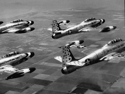 F84 Planes Flying in Formation Stretched Canvas Print