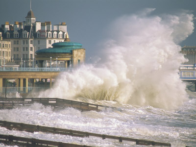 Waves Pounding Bandstand, Storm in Eastbourne, East Sussex, England, United Kingdom, Europe Stretched Canvas Print