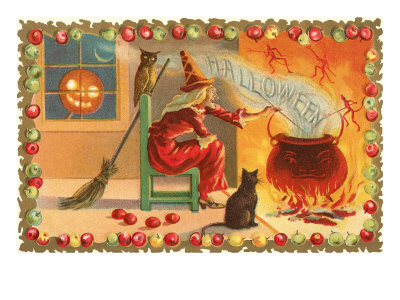 Witch with Halloween in Steam Stretched Canvas Print