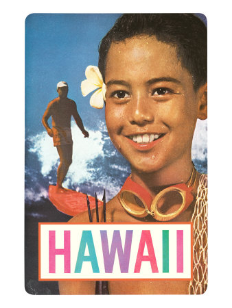 Hawaii, Surfer and Diving Boy Stretched Canvas Print Hawaii, Surfer and Diving Boy Stretched Canvas Print