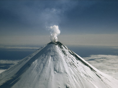 Aerial View of Snow-Capped, Steaming Volcano, Mount Shishaldin ... Aerial View of Snow-Capped, Steaming Volcano, Mount Shishaldin ...