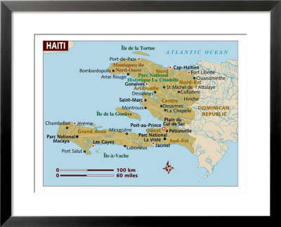 map of haiti and usa. Map of Haiti, Caribbean Framed
