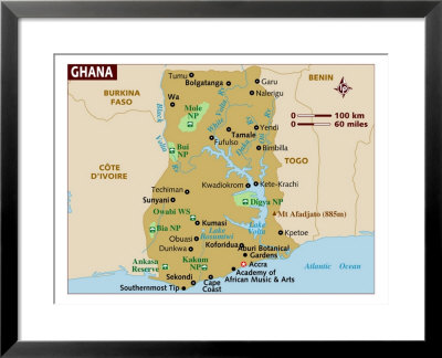 maps of ghana. Map of Ghana, Africa Framed