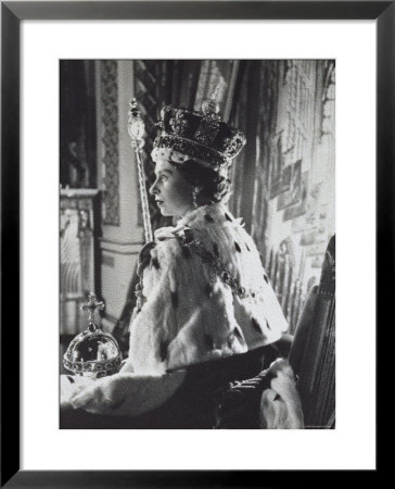 queen elizabeth ii coronation robes. Queen Elizabeth II in Coronation Robes, England, c.1953 Framed Print