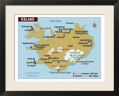 map of iceland and europe. Map of Iceland, Europe Framed