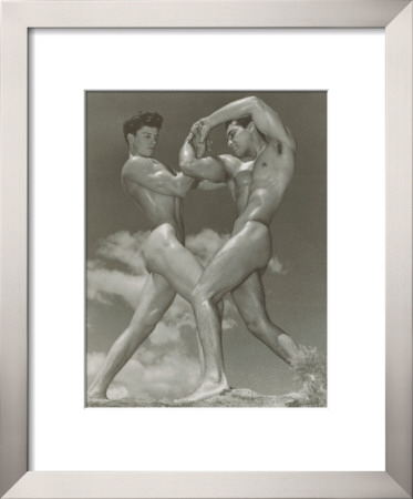 Two Naked Muscle Men Wrestling Framed Print