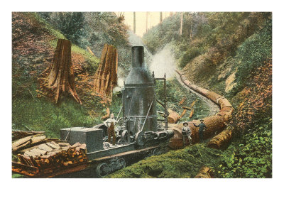 Steam Lumber Mill on Tracks Giclee Print Steam Lumber Mill on Tracks Giclee Print
