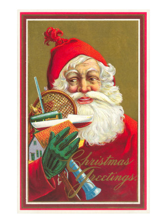 Christmas Greetings, Santa and Toys Giclee Print Christmas Greetings, Santa and Toys Giclee Print