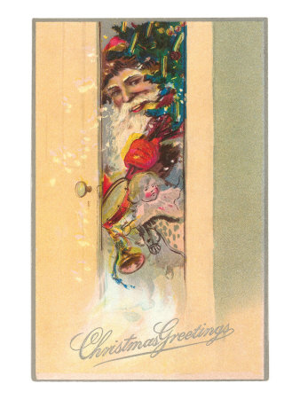 Christmas Greetings, Santa at Door Giclee Print Christmas Greetings, Santa at Door Giclee Print