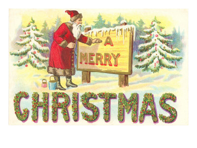 A Merry Christmas, Santa at Sign Giclee Print A Merry Christmas, Santa at Sign Giclee Print