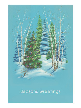Blue Forest with Christmas Tree Giclee Print Blue Forest with Christmas Tree Giclee Print