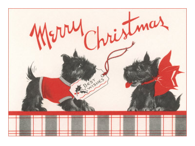 Scottie Dog Puppies with Card Giclee Print Scottie Dog Puppies with Card Giclee Print