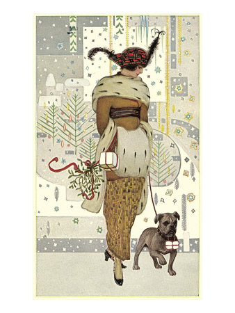Fashionable Lady Walking Bulldog Giclee Print Fashionable Lady Walking Bulldog Giclee Print