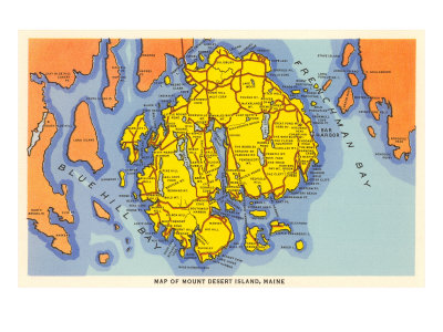 Map of Mt. Desert Island, Maine Giclee Print Map of Mt. Desert Island, Maine Giclee Print