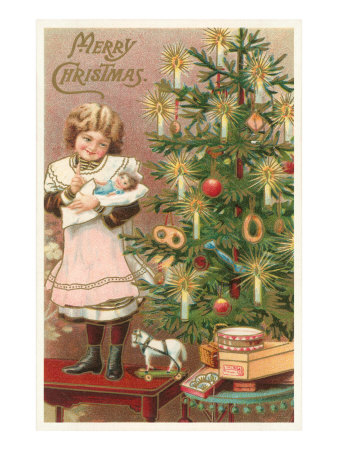 Merry Christmas, Girl with Doll Giclee Print Merry Christmas, Girl with Doll Giclee Print