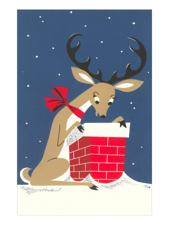 Deer Peering Down Chimney Giclee Print Deer Peering Down Chimney Giclee Print