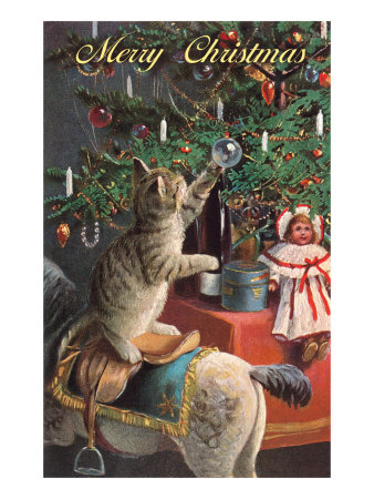 Cat Playing with Glass Ornament Giclee Print Cat Playing with Glass Ornament Giclee Print