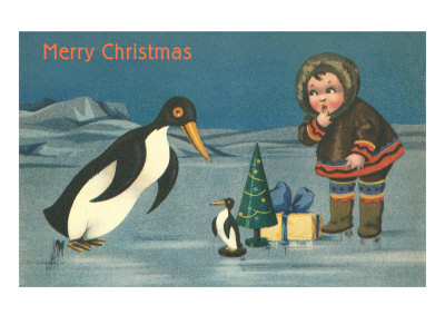 Eskimo Boy and Penguin with Toys Giclee Print Eskimo Boy and Penguin with Toys Giclee Print