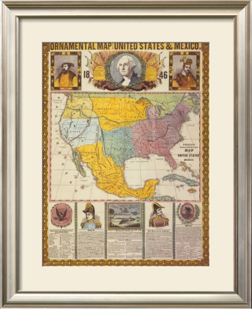 map of united states and mexico. Ornamental Map of the United States and Mexico Framed Print