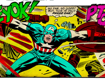 Marvel Comics Retro: Captain America Comic Panel, Fighting, Phase 1, So Far So Good! (aged) Stretched Canvas Print