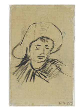 Tête de jeune homme coiffé dun grand chapeau