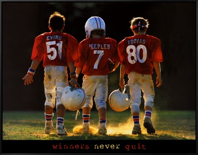 Winners Never Quit - Football Framed Canvas Print Winners Never Quit - Football Framed Canvas Print