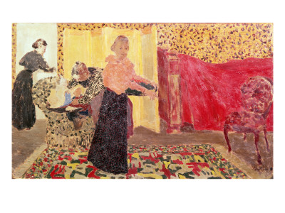Three Women in an Interior with Rose Wallpaper 1895
